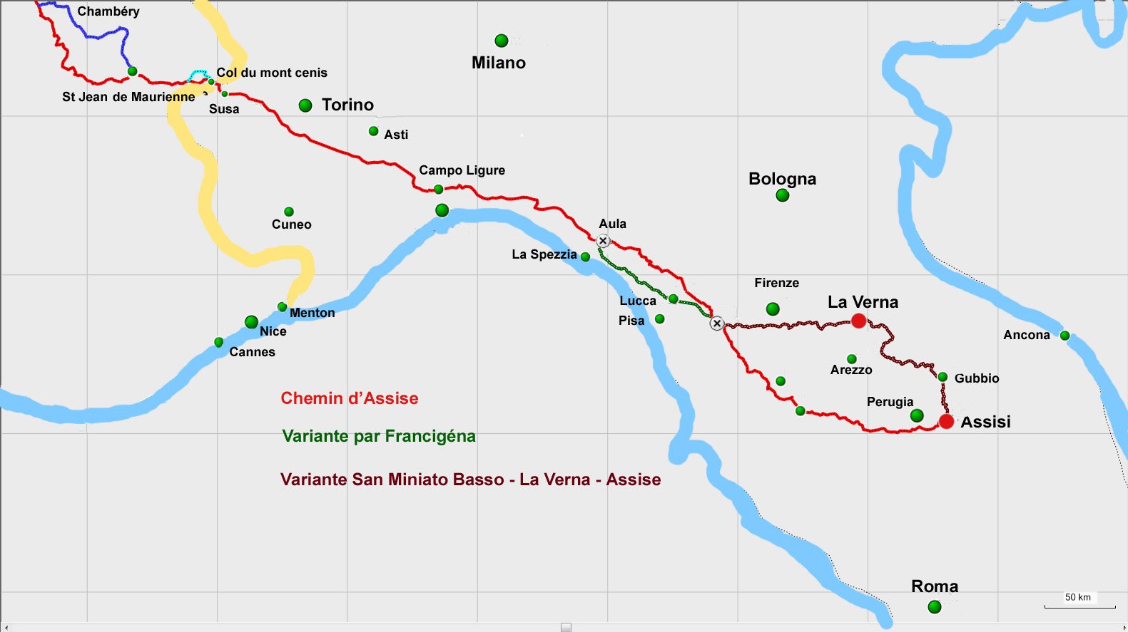Carte touristique d'Italie et quartiers avec les 150 principaux lieux
