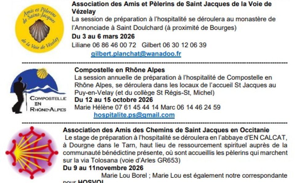 Calendrier des sessions en France - Preparation Hospitalité