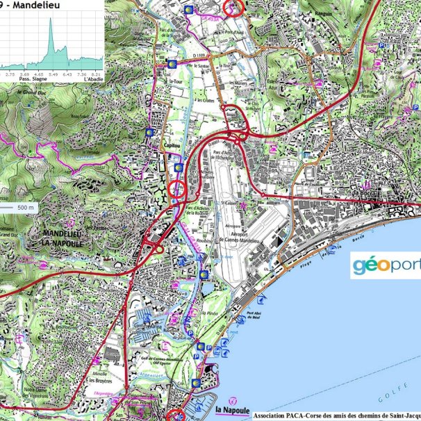 Carte du chemin de l'Abadie au château de la Napoule