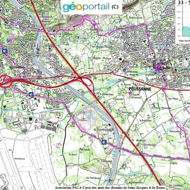 Carte de la borne milliaire à la voie ferrée