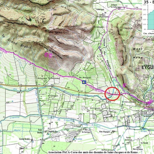 Carte du canal Jeanne de Craponne au cimetière d'Aureille