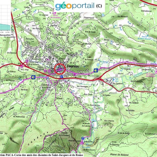 Carte du carrefour des Blanquettes (GR 653 A) à al D1