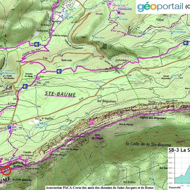 Carte de l'aire des Quatre Chênes à la passerelle