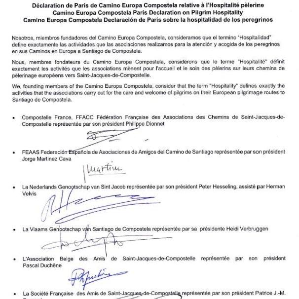 Declaration Camino Europe Compostela Hospitalite