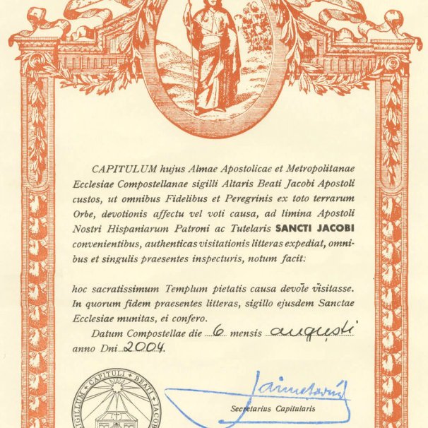 Diplôme Document COMPOSTELA officielle Santiago
