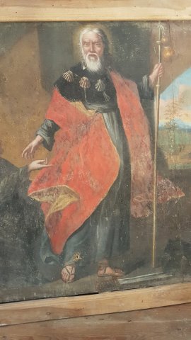 Tableau de Saint Jacques dans la Chapelle Saint-Jacques des Savoyes à Seyne les Alpes dans les Alpes de Haute-Provence sur le chemin vers Compostelle et Rome