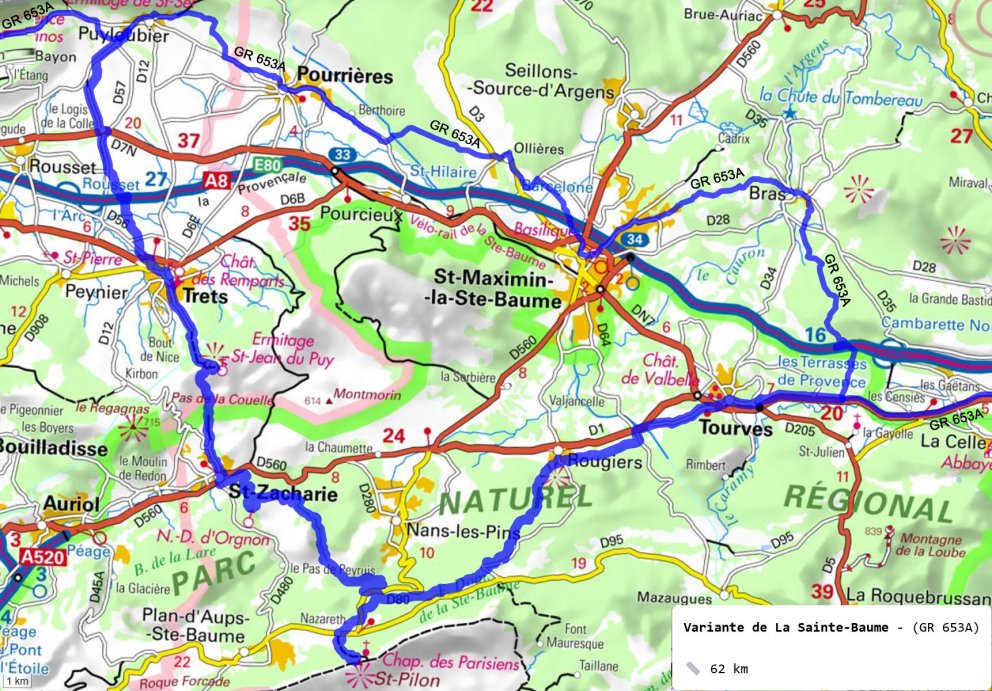 Carte de la variante de La Sainte-Baume