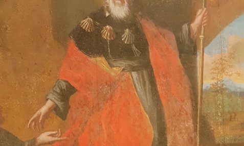 Tableau de Saint Jacques dans la Chapelle Saint-Jacques des Savoyes à Seyne les Alpes dans les Alpes de Haute-Provence sur le chemin vers Compostelle et Rome