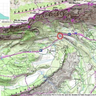 Carte de la séparation GR 9/GR 653A au chemin de l'oppidum Untinos