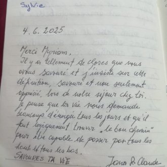 Page 2025 du Livre d'Or de Myriam 06, accueillante azuréenne